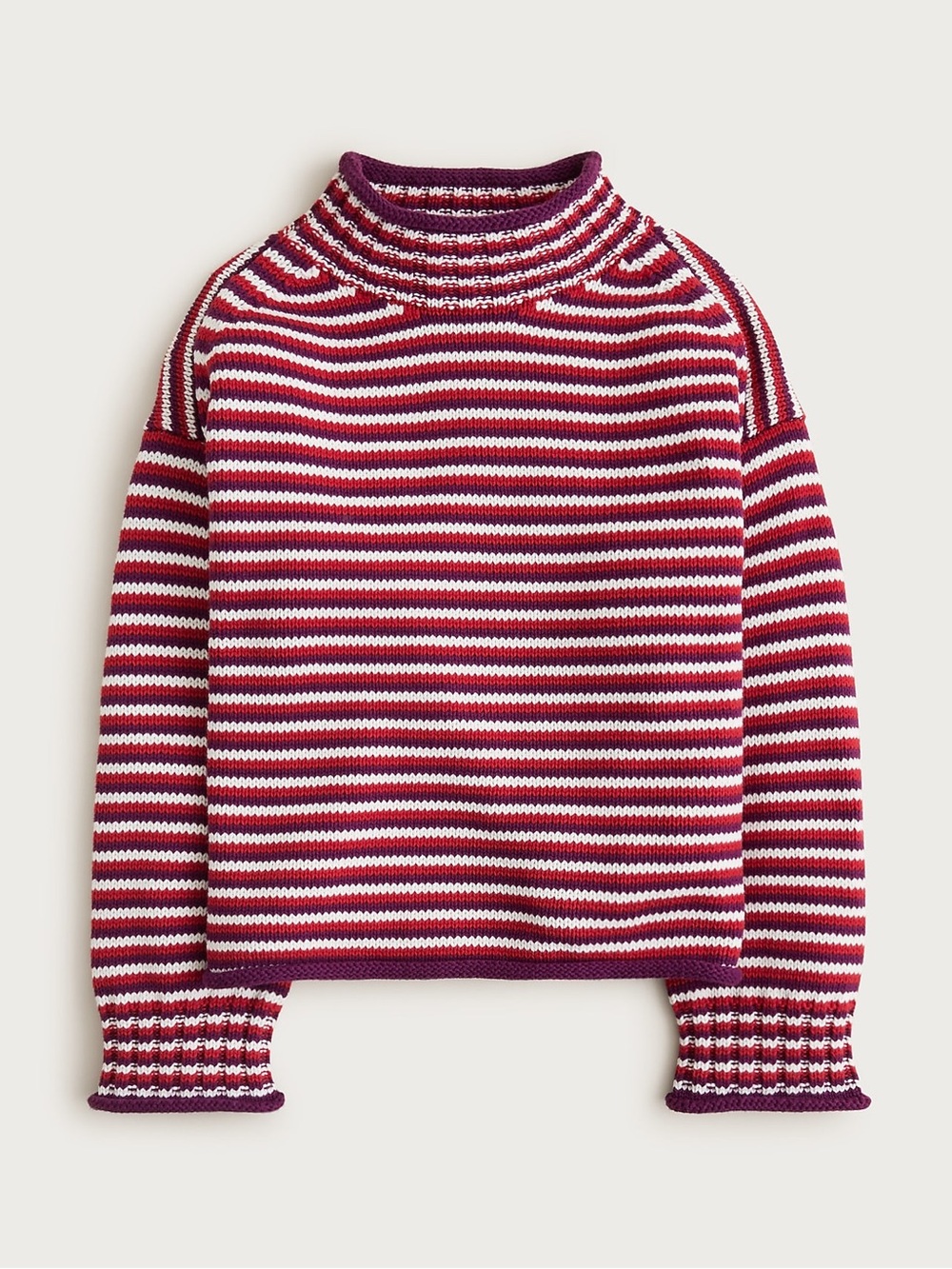 J. Crew Rollneck sweater in stripe in ivory ruby raisin size medium